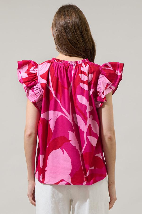 Sugarlips Mila Floral Risette Ruffle Split Neck Top
