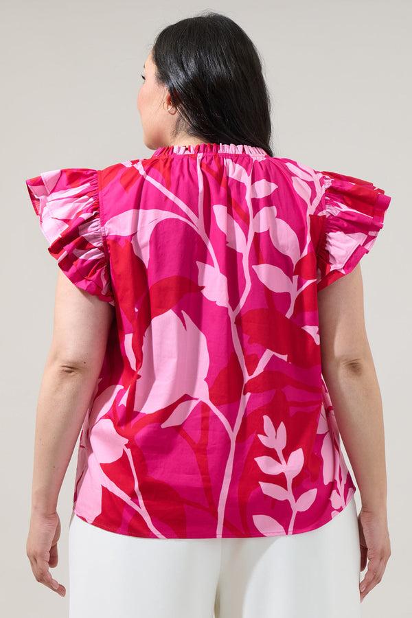Sugarlips Mila Floral Risette Ruffle Split Neck Top Curve