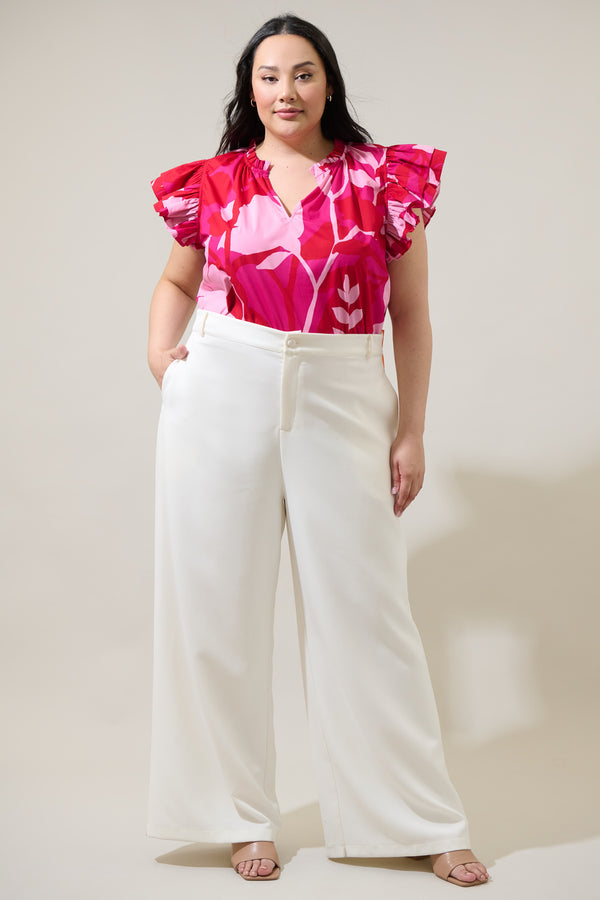 Sugarlips Mila Floral Risette Ruffle Split Neck Top Curve