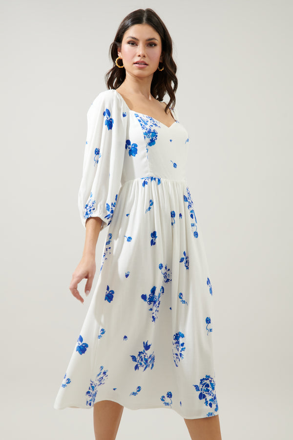 Sugarlips Mildred Floral Granger Puff Sleeve Midi Dress