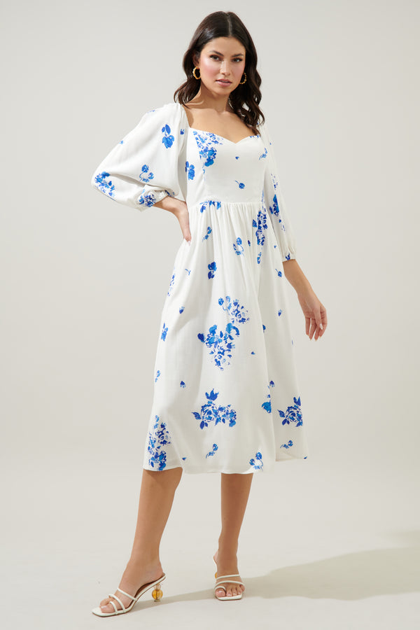 Sugarlips Mildred Floral Granger Puff Sleeve Midi Dress