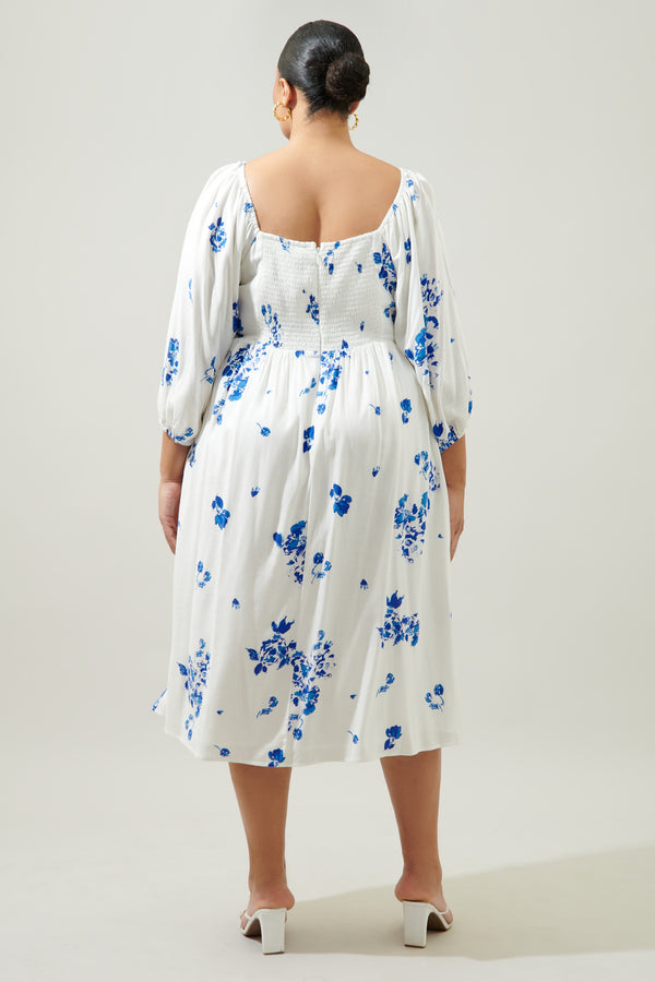 Sugarlips Mildred Floral Granger Puff Sleeve Midi Dress Curve