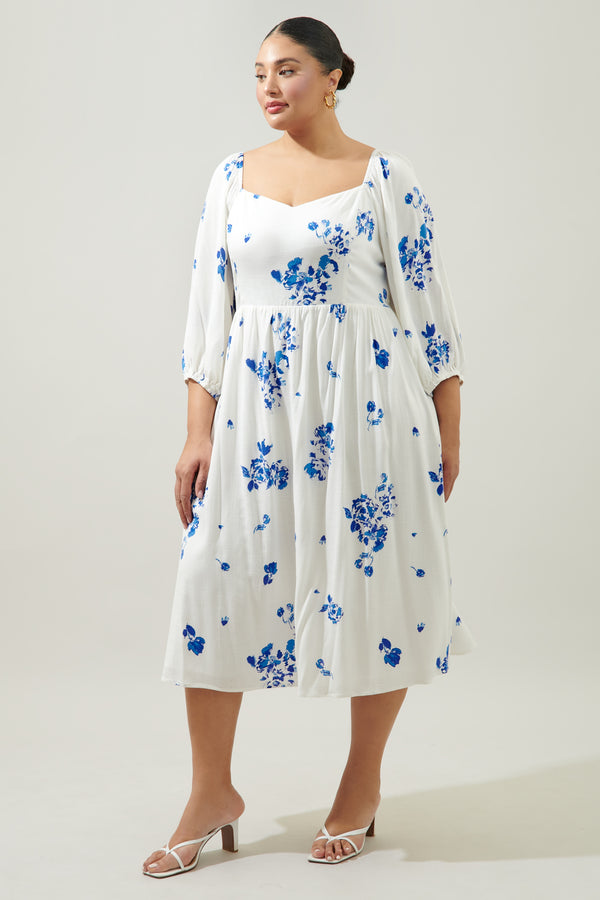 Sugarlips Mildred Floral Granger Puff Sleeve Midi Dress Curve
