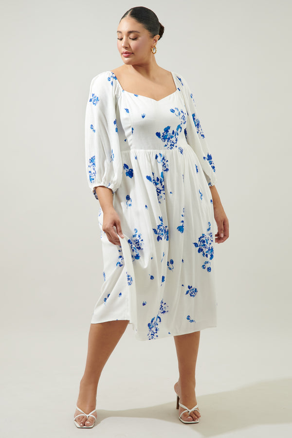 sugarlips Mildred Floral Granger Puff Sleeve Midi Dress Curve