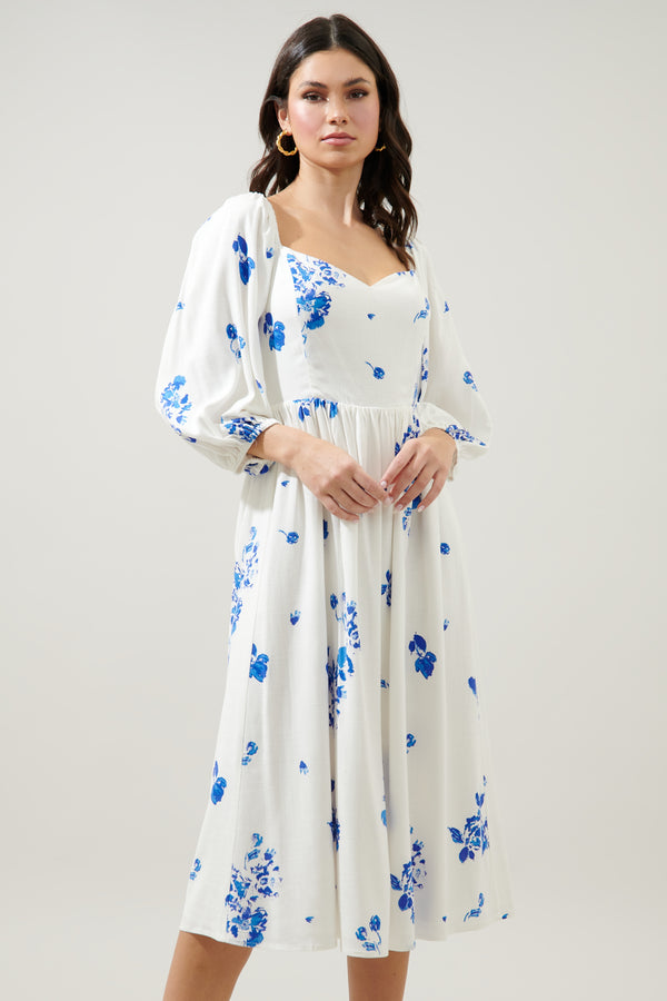sugarlips Mildred Floral Granger Puff Sleeve Midi Dress