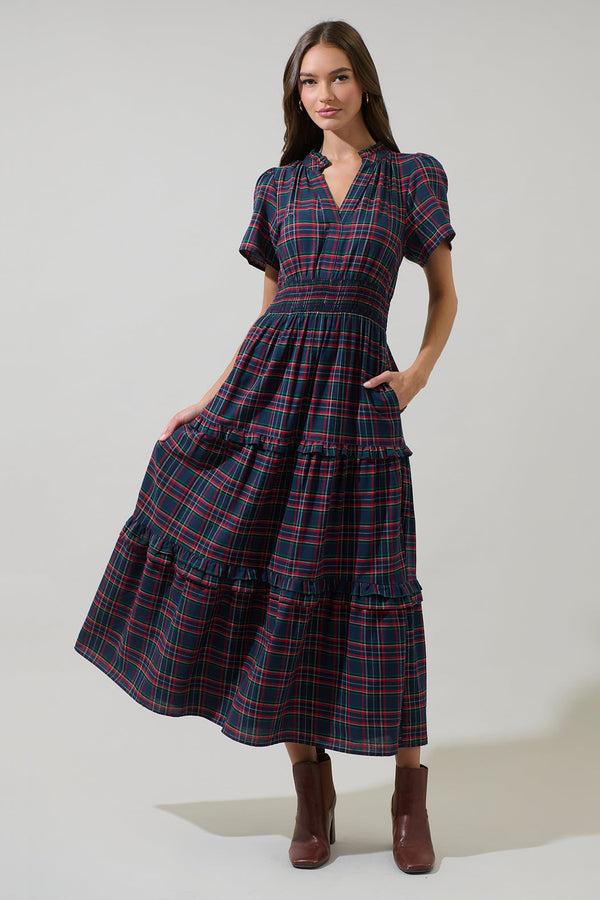 Sugarlips Miley Plaid Palmer Poplin Tiered Maxi Dress