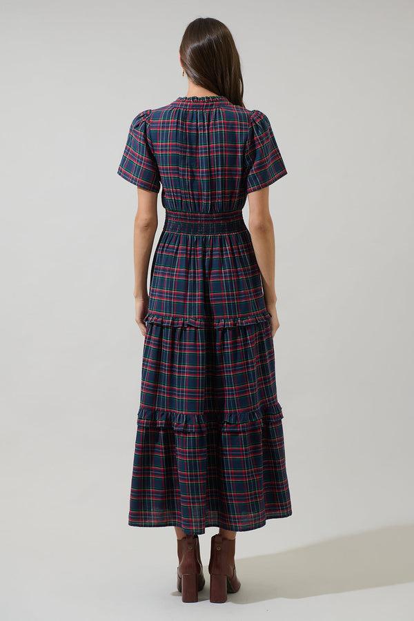 Sugarlips Miley Plaid Palmer Poplin Tiered Maxi Dress
