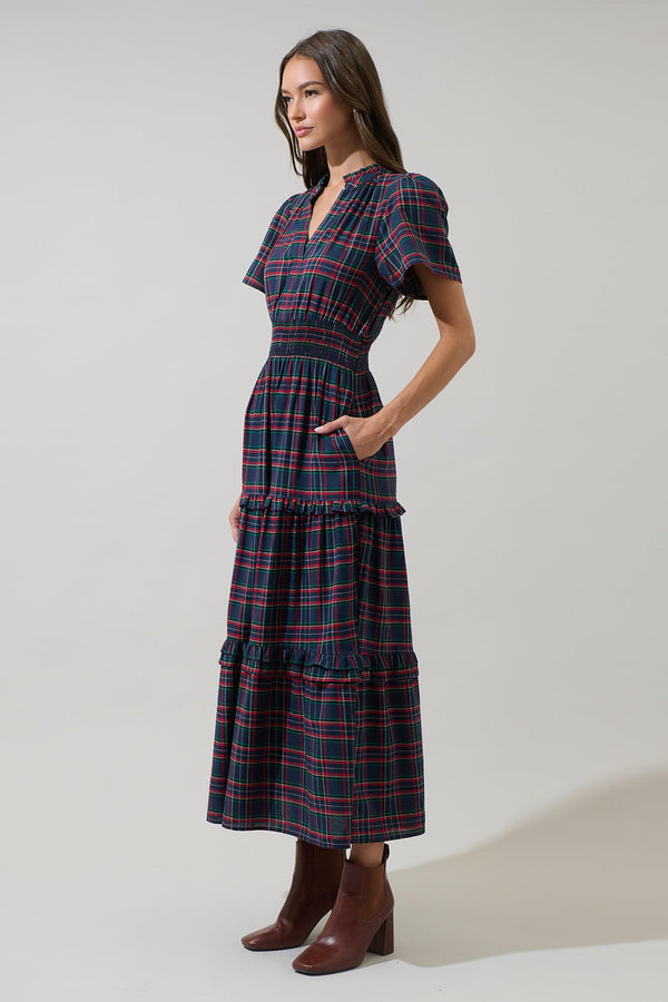 Sugarlips Miley Plaid Palmer Poplin Tiered Maxi Dress
