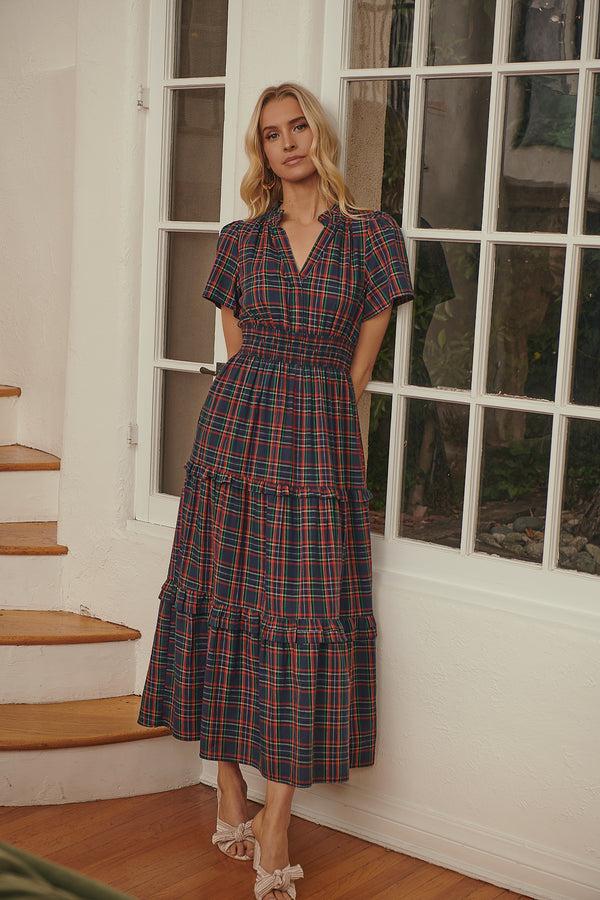 sugarlips Miley Plaid Palmer Poplin Tiered Maxi Dress