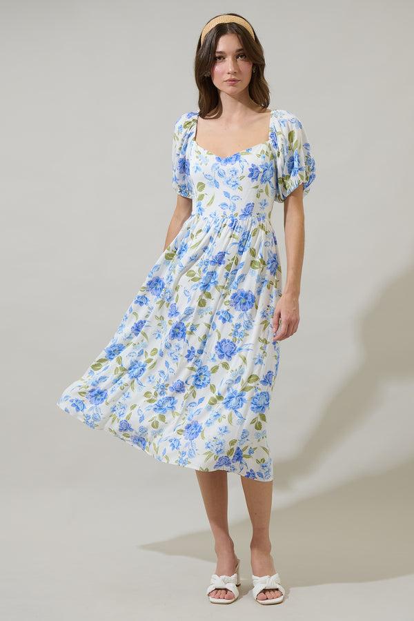 Sugarlips Milla Floral Alessi Puff Sleeve Midi Dress