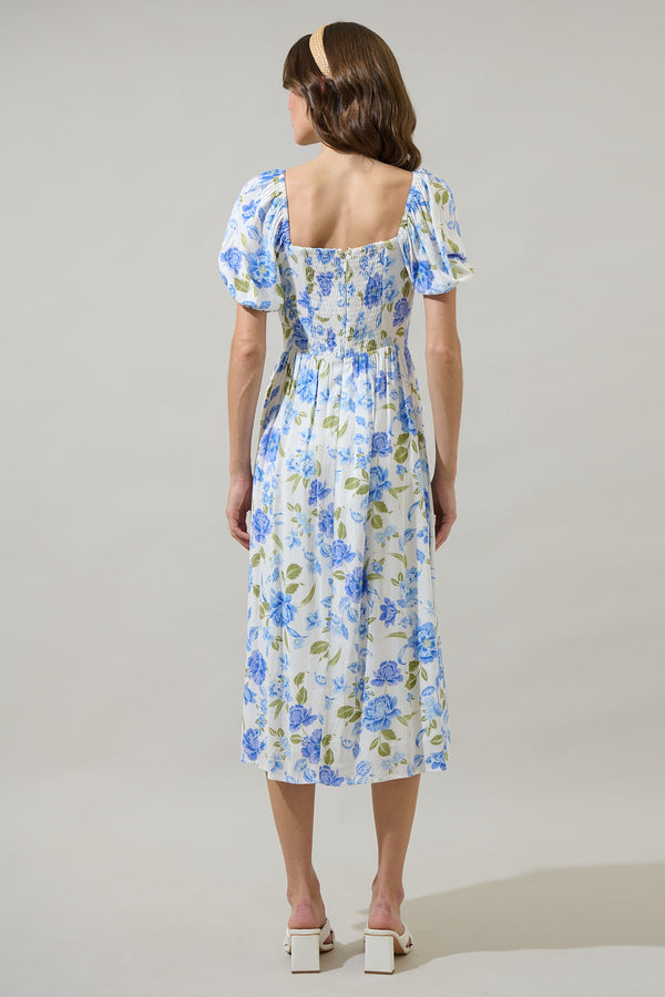 Sugarlips Milla Floral Alessi Puff Sleeve Midi Dress