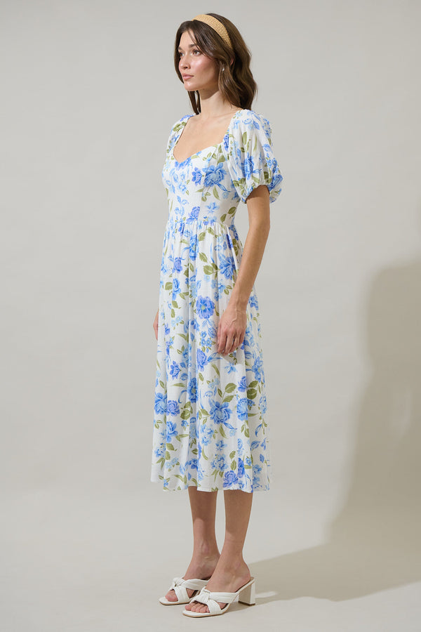 Sugarlips Milla Floral Alessi Puff Sleeve Midi Dress