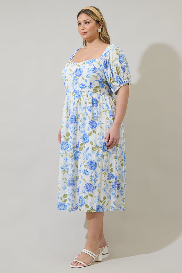 Sugarlips Milla Floral Alessi Puff Sleeve Midi Dress Curve