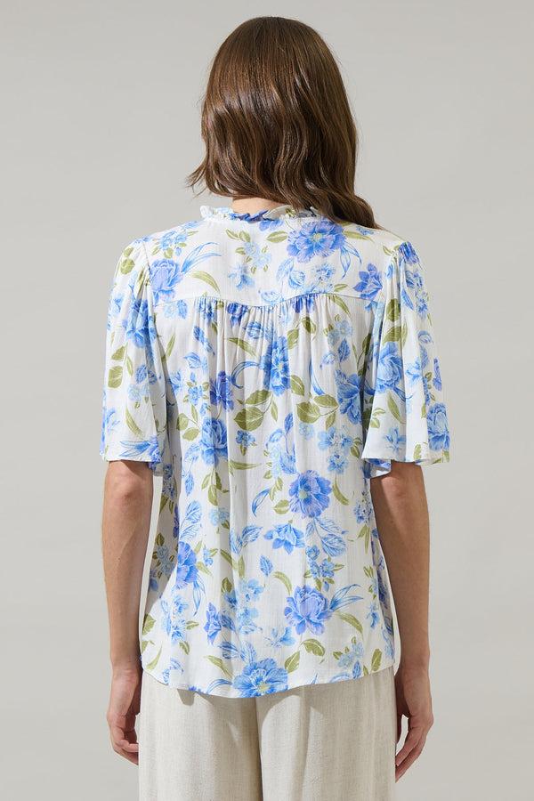 Sugarlips Milla Floral Ruffle Split Neck Dupont Top
