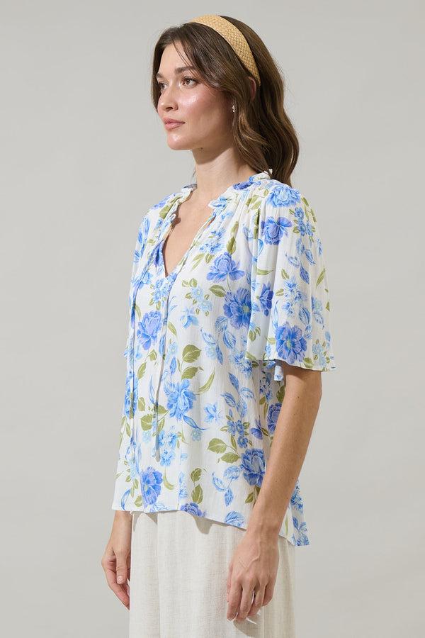 Sugarlips Milla Floral Ruffle Split Neck Dupont Top