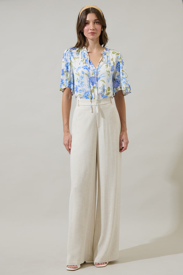 Sugarlips Milla Floral Ruffle Split Neck Dupont Top