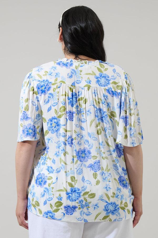Sugarlips Milla Floral Ruffle Split Neck Dupont Top Curve