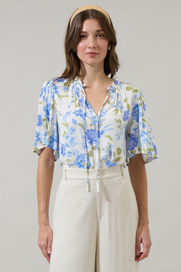 sugarlips Milla Floral Ruffle Split Neck Dupont Top