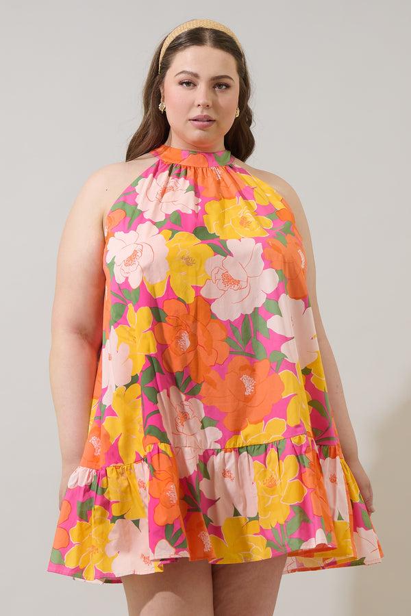sugarlips Milley Floral Della Halter Mini Dress Curve