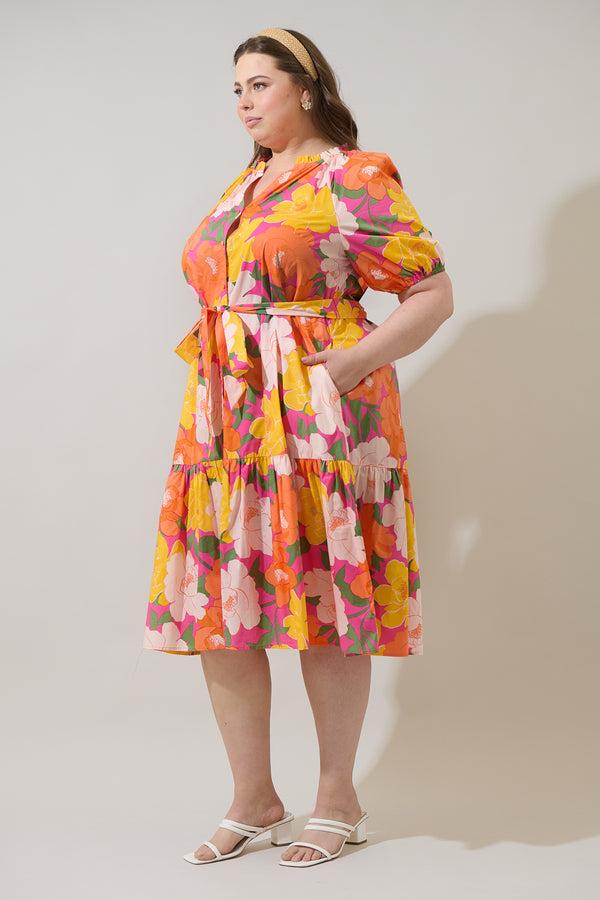 Sugarlips Milley Floral Wynette Tiered Midi Dress Curve