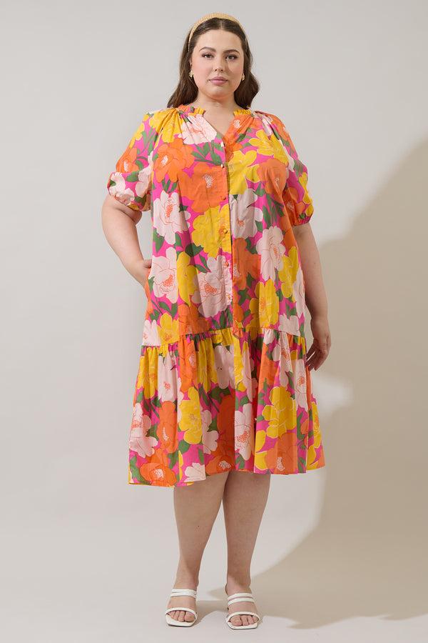 Sugarlips Milley Floral Wynette Tiered Midi Dress Curve