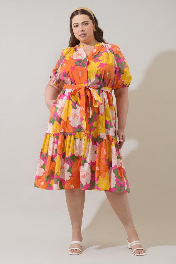sugarlips Milley Floral Wynette Tiered Midi Dress Curve