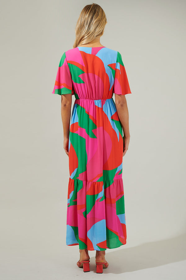 Sugarlips Milton Abstract Pismo Button Down Flutter Maxi Dress