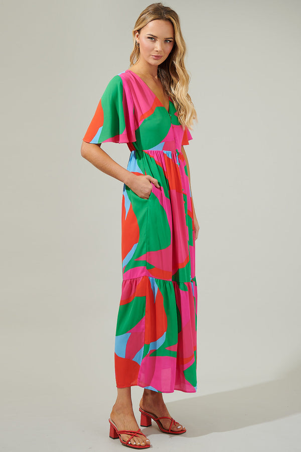 Sugarlips Milton Abstract Pismo Button Down Flutter Maxi Dress