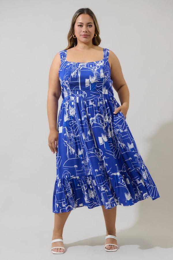 sugarlips Mims Town Sunnyvale Linen Midi Dress Curve
