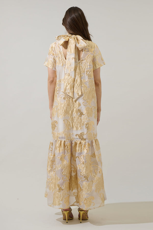 Sugarlips Mimy Floral Dime Organza Mockneck Maxi Dress