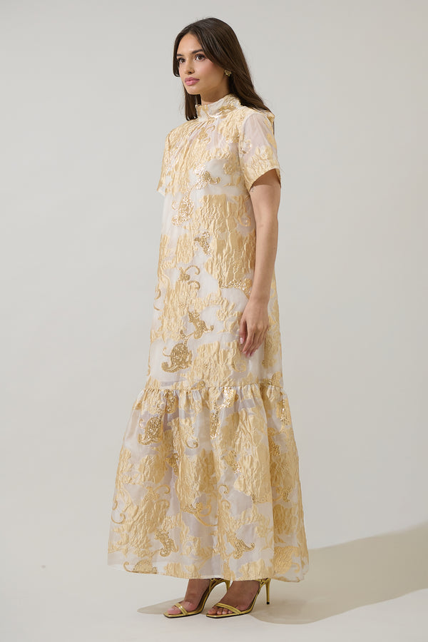 Sugarlips Mimy Floral Dime Organza Mockneck Maxi Dress
