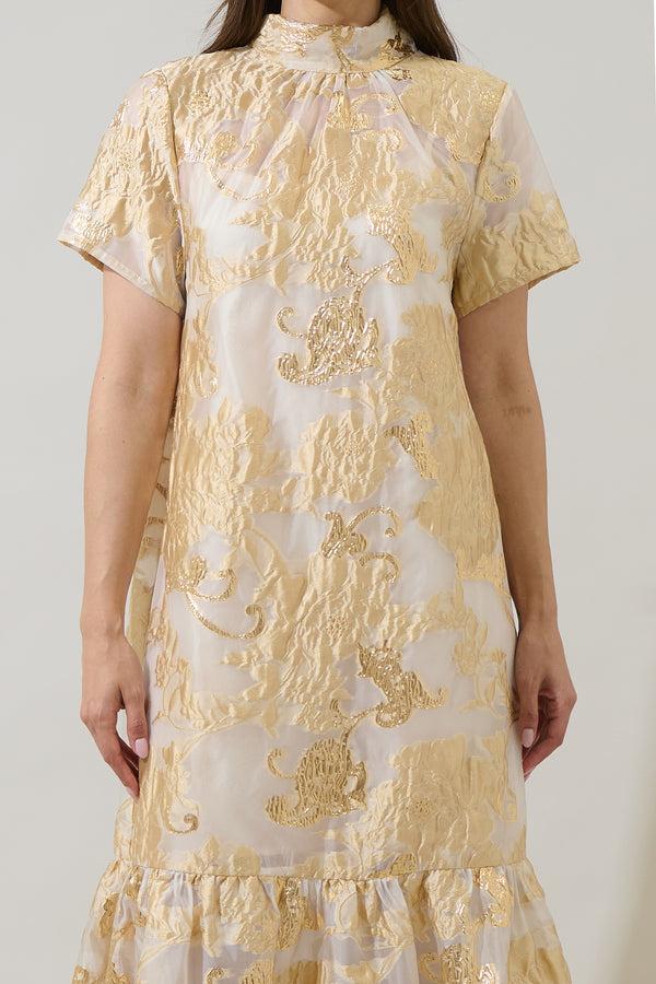 Sugarlips Mimy Floral Dime Organza Mockneck Maxi Dress