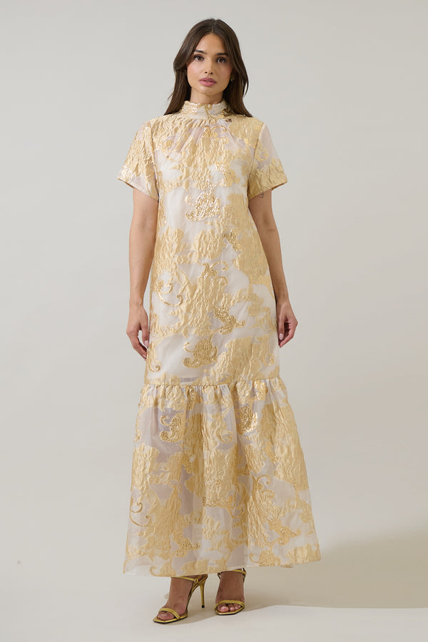 sugarlips Mimy Floral Dime Organza Mockneck Maxi Dress