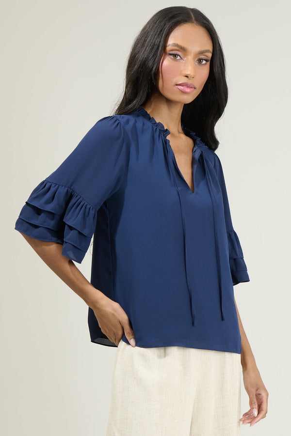 Sugarlips Mindy Breakroom Ruffled Bell Sleeve Blouse