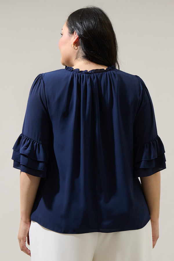 Sugarlips Mindy Breakroom Ruffled Bell Sleeve Blouse Curve
