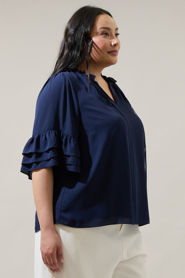 Sugarlips Mindy Breakroom Ruffled Bell Sleeve Blouse Curve