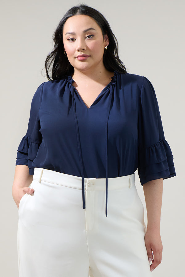sugarlips Mindy Breakroom Ruffled Bell Sleeve Blouse Curve