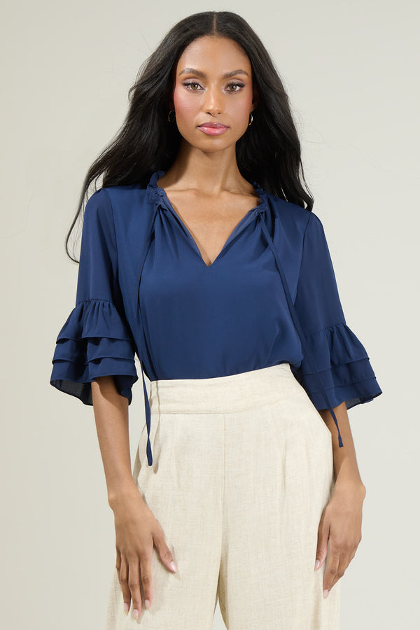 sugarlips Mindy Breakroom Ruffled Bell Sleeve Blouse
