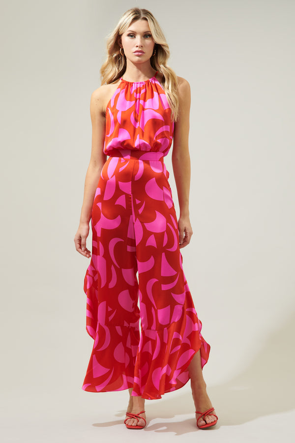 Sugarlips Minka Abstract Jules Trapeze Split Leg Jumpsuit