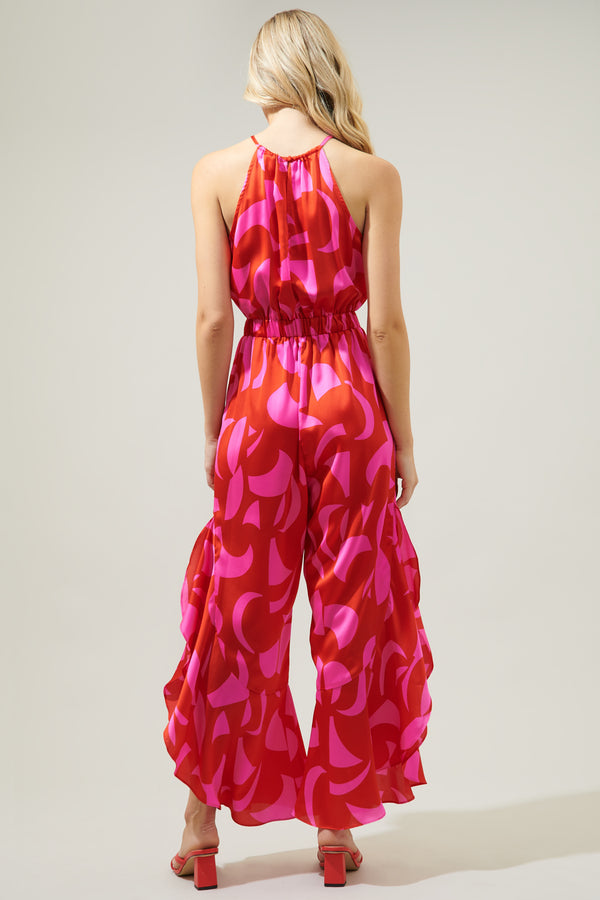 Sugarlips Minka Abstract Jules Trapeze Split Leg Jumpsuit