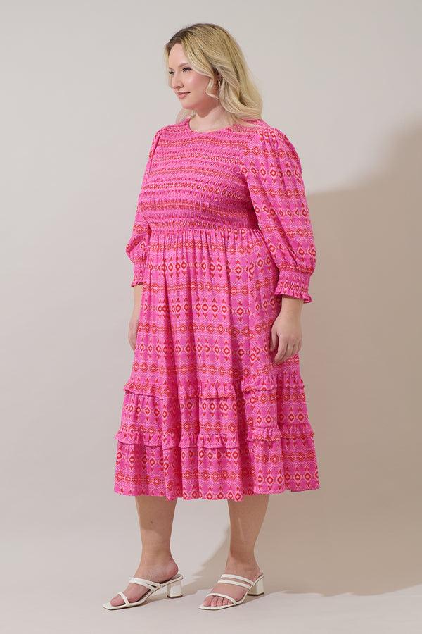 Sugarlips Mirany Ikat Ludlow Smocked Midi Dress Curve