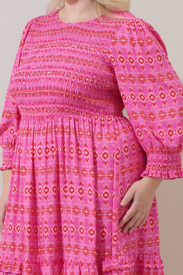 Sugarlips Mirany Ikat Ludlow Smocked Midi Dress Curve