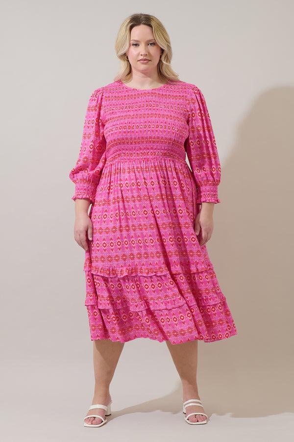sugarlips Mirany Ikat Ludlow Smocked Midi Dress Curve
