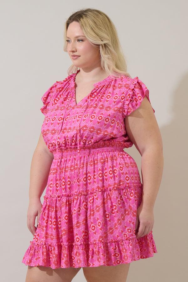 Sugarlips Mirany Ikat Toledo Tiered Mini Dress Curve