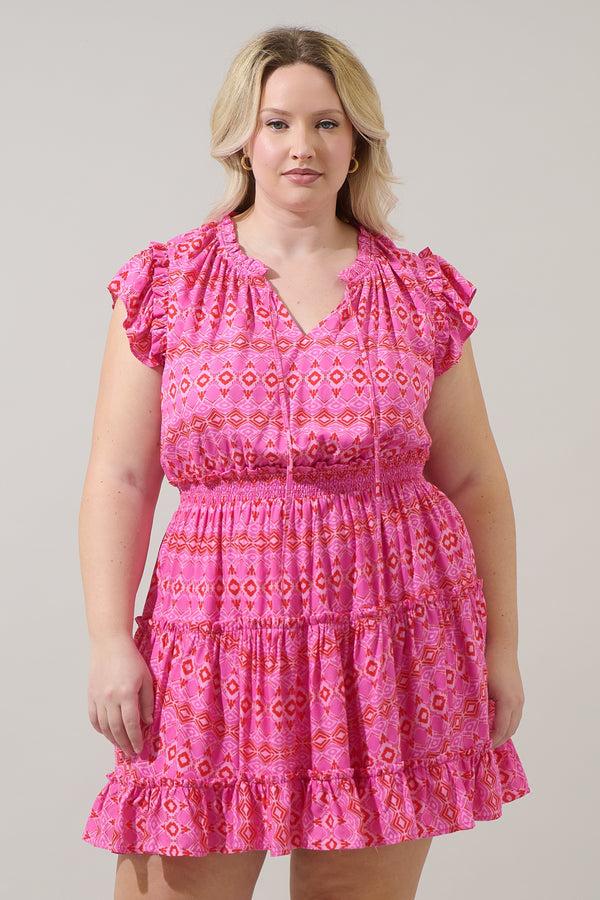 sugarlips Mirany Ikat Toledo Tiered Mini Dress Curve