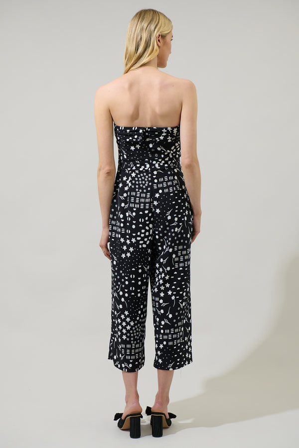 Sugarlips Mirsa Geometric Free Flow Strapless Pleated Cropped Jumpsuit