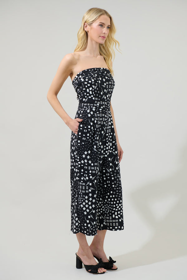 Sugarlips Mirsa Geometric Free Flow Strapless Pleated Cropped Jumpsuit