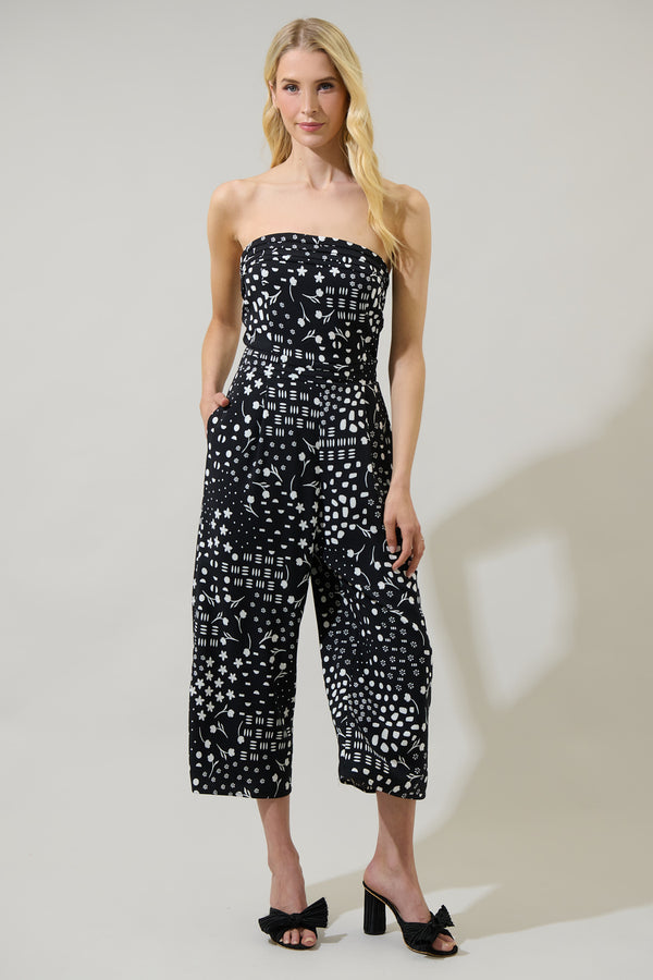 sugarlips Mirsa Geometric Free Flow Strapless Pleated Cropped Jumpsuit