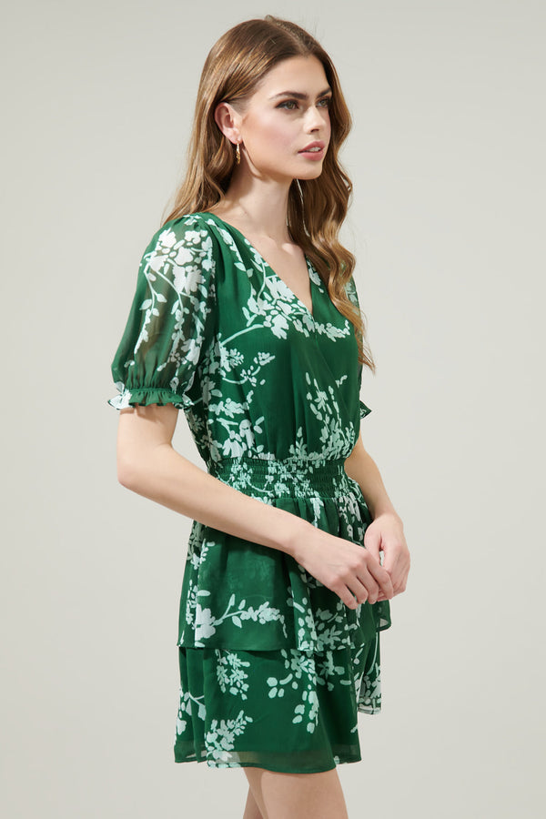 Sugarlips Monterey Floral Amina Surplice Ruffle Mini Dress