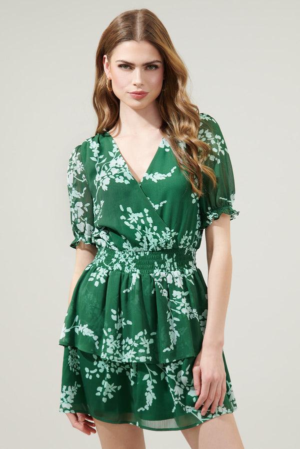 sugarlips Monterey Floral Amina Surplice Ruffle Mini Dress